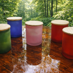 glass jar candle with wooden lid